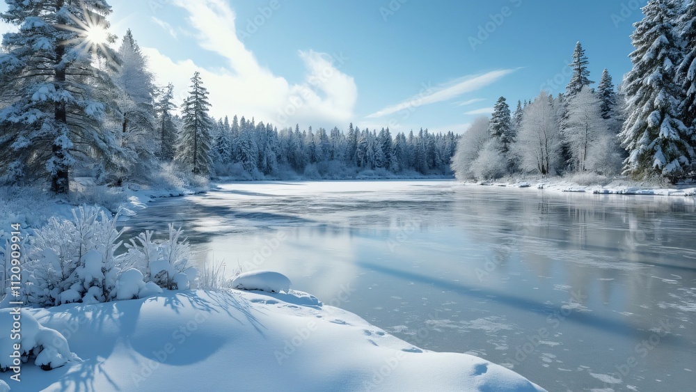 Stunning Winter Wonderland, Frozen Lake, Snow-Covered Forest, and Bright Blue Sky. Serene snowy landscape photography ideal for winter-themed projects, calendars, and postcards. Stunning Winter Wonderland, Frozen Lake, Snow-Covered Forest, and Bright Blue Sky. Serene snowy landscape photography ideal for winter-themed projects, calendars, and postcards.