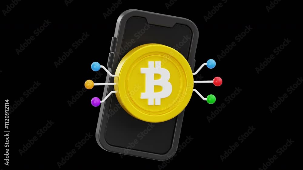 Mobile Cryptocurrency 3D Animation, Alpha Channel