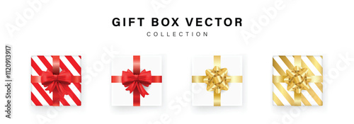 Set of gifts box. Collection realistic gift presents view top.