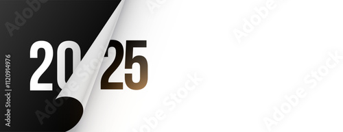 paper curl 2025 new year eve banner with text space vecto