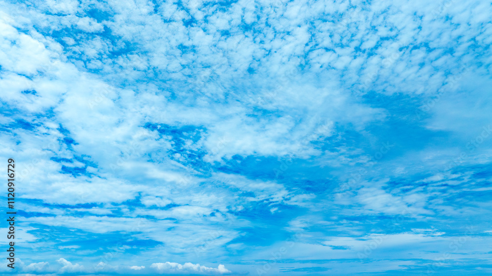 Panorama of cloud clear sky background for summer vacation concept at ocean and summer sea water with sunlight of beautiful cloudy	