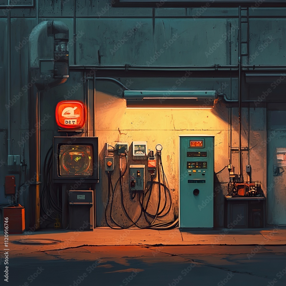 Cyberpunk Cityscape: Night Street with Retro-Futuristic Architecture