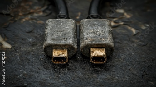 Dirty Old Firewire Cables Closeup Technology Data Transfer Obsolete Aged Electronics