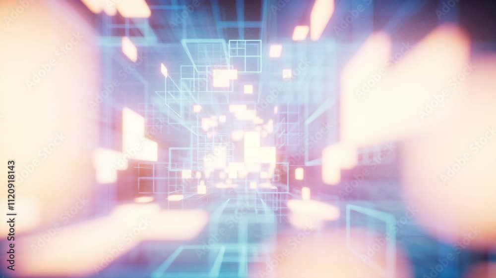 Digital cyberspace with glowing cross lines, 3d rendering.
