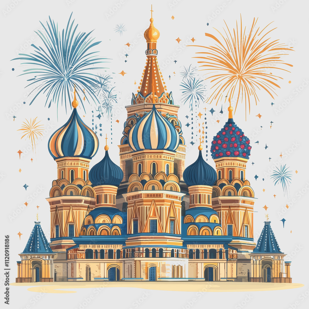 Colorful Celebration Over a Fantasy Castle with Dazzling Fireworks Display and Unique Architectural Elements