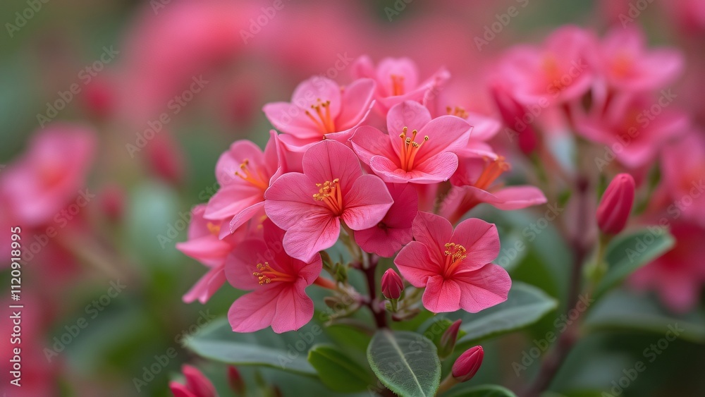 Vibrant Pink Nerteria Star Flowers in Full Bloom, Vibrant Pink Nerteria Star Flowers in Full Bloom,