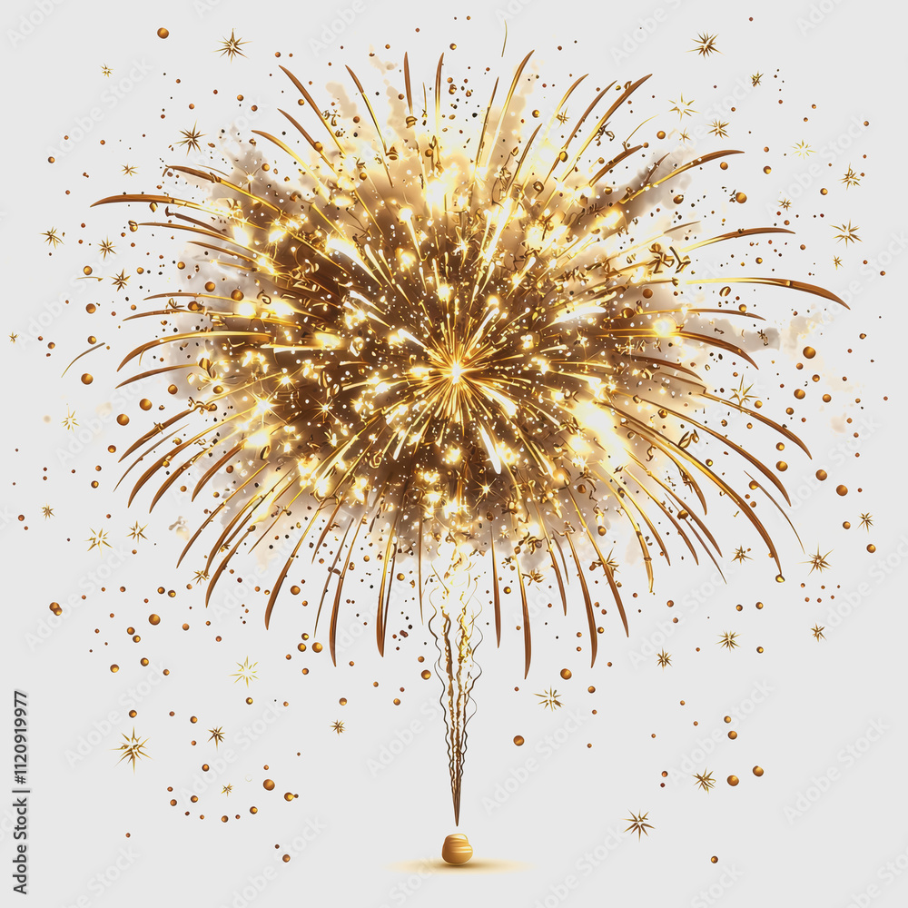 Obraz premium Stunning Golden Firework Explosion with Sparkles and Shimmering Effects in Celebration Atmosphere for New Year or Festive Events