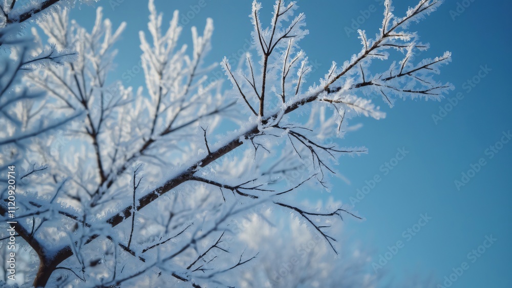 Stunning Close-up of Frost-Covered Branches Against a Vivid Blue Winter Sky Stunning Close-up of Frost-Covered Branches Against a Vivid Blue Winter Sky