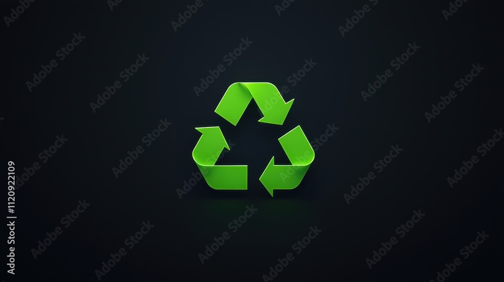 Green Recycling Symbol Against Dark Background Representing Eco-Friendly Practices and Sustainable Living Choices in Design and Modern Environmental Awareness Green Recycling Symbol Against Dark Background Representing Eco-Friendly Practices and Sustainable Living Choices in Design and Modern Environmental Awareness