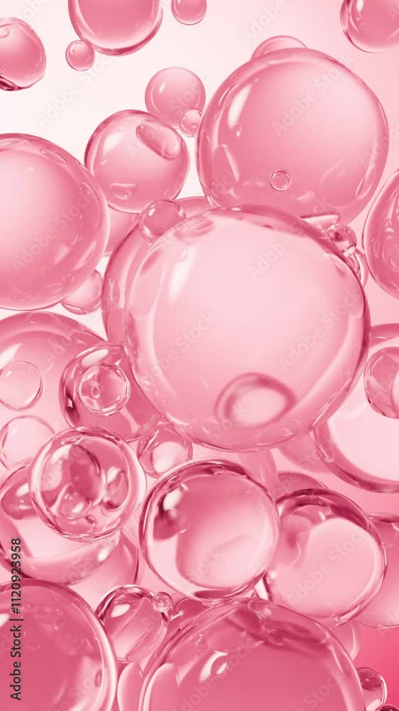 Transparent pink liquid bubbles background, 3d rendering.