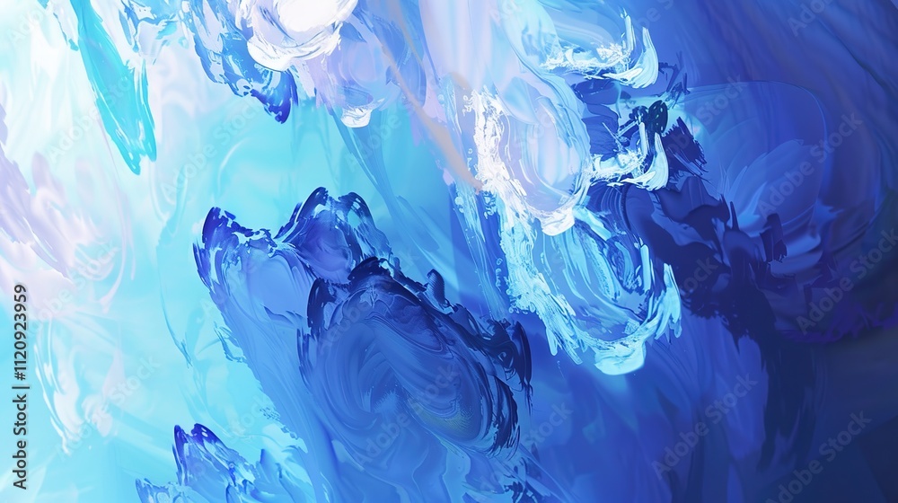 Obraz premium Blue Abstract Digital Fractal Art - a mesmerizing and futuristic visual. The intricate fractal patterns create a sense of depth and dynamic energy, evoking modern digital artistry.
