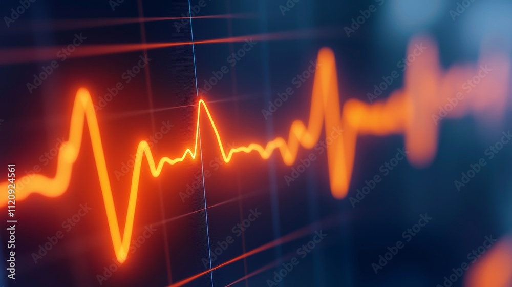 Heart rate stable concept. Heart rate monitor display with orange waveform pattern. Heart rate stable concept. Heart rate monitor display with orange waveform pattern.