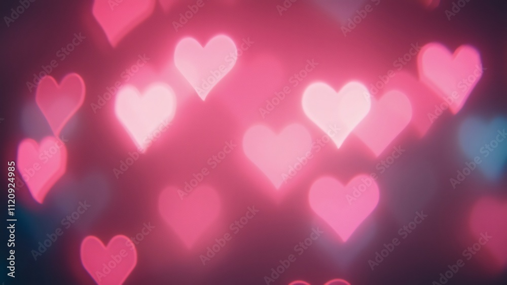 Blurred Neon Lights, Pink & White Heart Bokeh Background - Romantic Valentine's Day Design Blurred Neon Lights, Pink & White Heart Bokeh Background - Romantic Valentine's Day Design