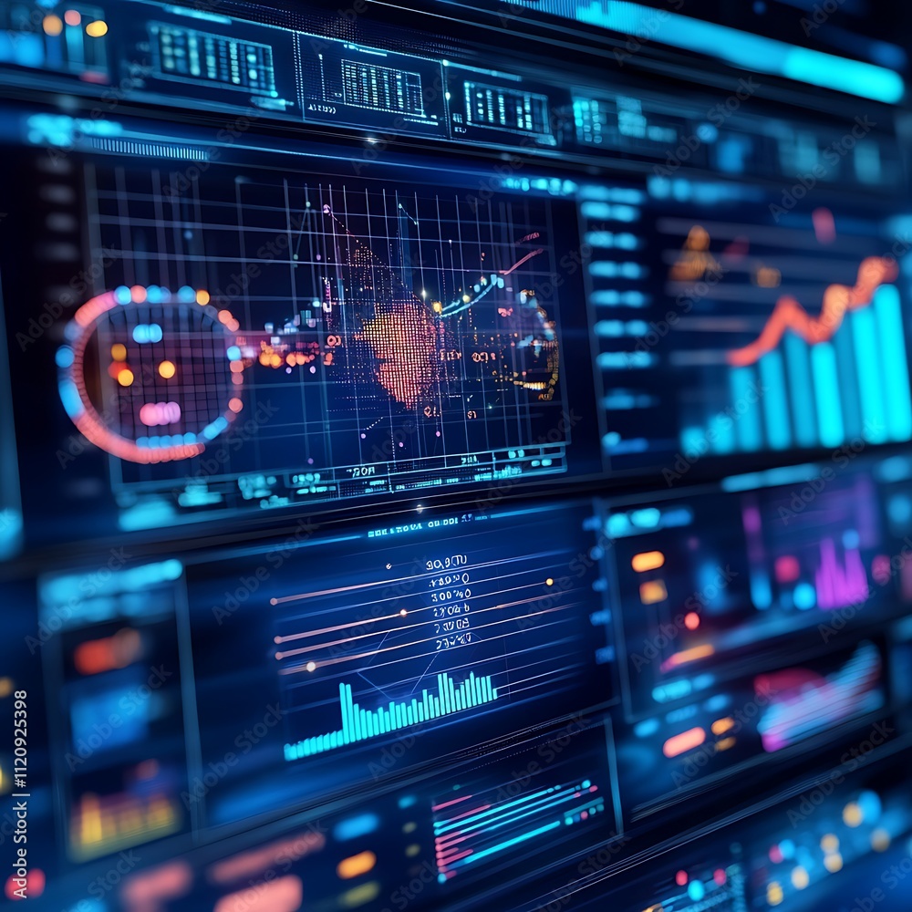 Fototapeta premium Trendsetting Neon Graphs Data Visualization Analytics Digital Modern Creative Insights Illustration