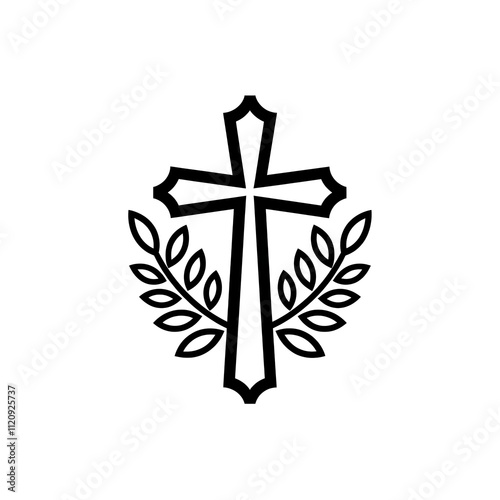 Christian Cross with Olive Branches isolated on transparent background