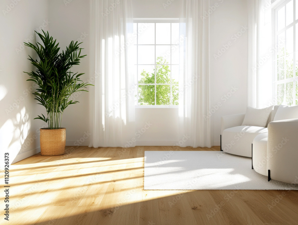 Bright and airy living room with natural light and plants. Bright and airy living room with natural light and plants.