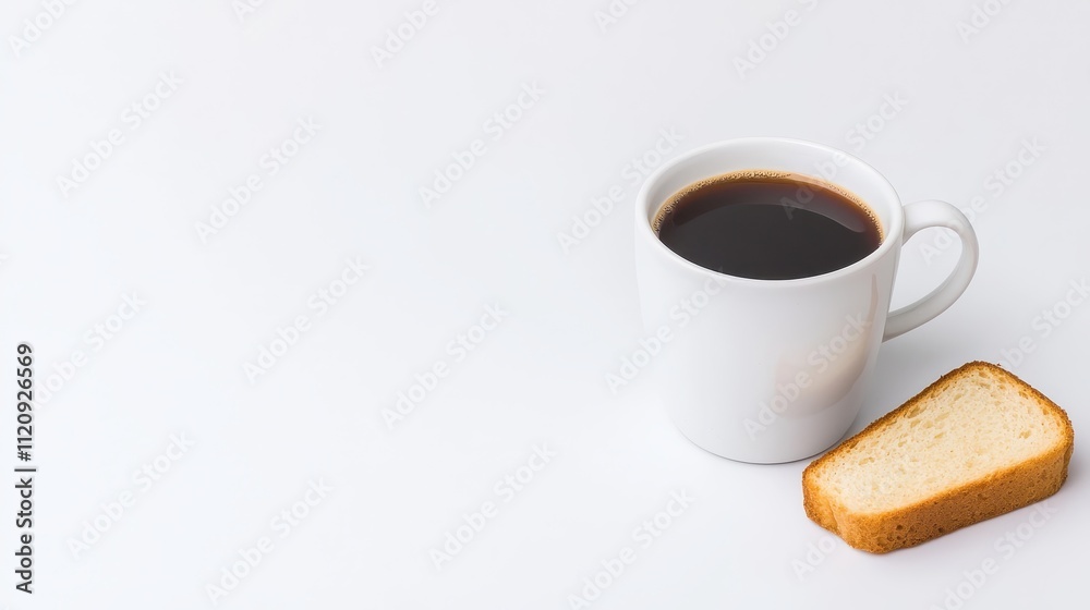 Freshly Brewed Coffee in a White Mug Next to a Slice of Cake on a Minimalist Background for Morning Breakfast or Leisure Moments Freshly Brewed Coffee in a White Mug Next to a Slice of Cake on a Minimalist Background for Morning Breakfast or Leisure Moments