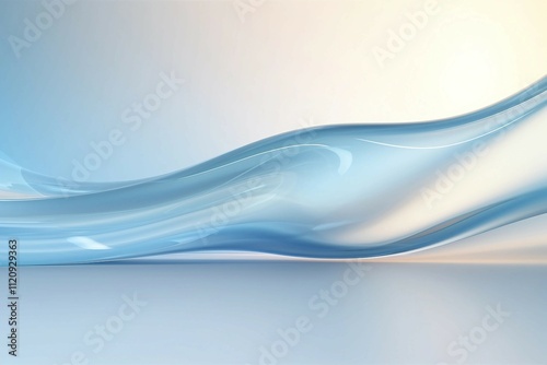 Fototapeta Naklejka Na Ścianę i Meble -  抽象背景バナー。黄色い光が注ぐガラスの質感の白と水色のカーブがある空間