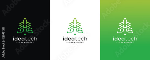 tree ecology icon set logo design, Innovative digital technology concept business	