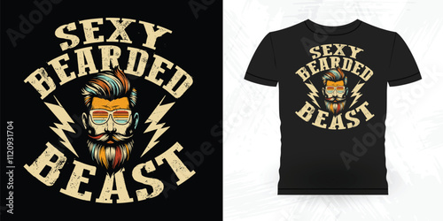 Sexy Bearded Beast Funny Beard Lover Retro Vintage Beard T-shirt Design
