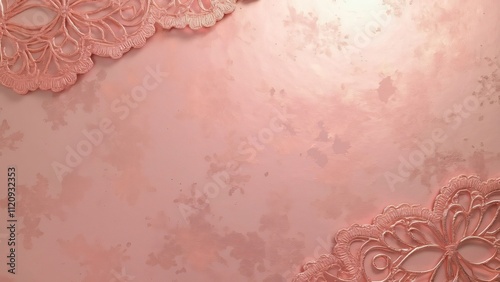 Seamless Rose Gold Metallic Texture Pattern, Pink Background with Lace Detail