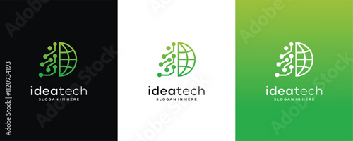 Green earth planet concept, world tech ecology, nature global protect, desing logo eco environment, globe with tree vector template