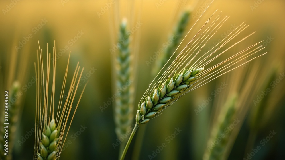 Close-up of Wheat Field, Green and Brown Ear of Wheat, Close-up of Wheat Field, Green and Brown Ear of Wheat,