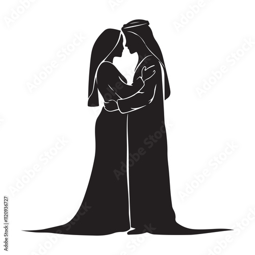Elegant Arabian Couple Icon in Silhouette Style for Wedding and Traditional Designs 