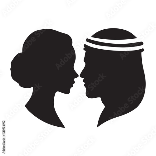 Elegant Arabian Couple Icon in Silhouette Style for Wedding and Traditional Designs 