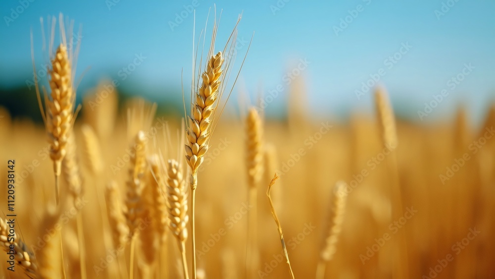 Golden Wheat Field, Close-Up of Ripe Ears, Sunny Day Harvest Abundance, Agriculture, Farming Golden Wheat Field, Close-Up of Ripe Ears, Sunny Day Harvest Abundance, Agriculture, Farming