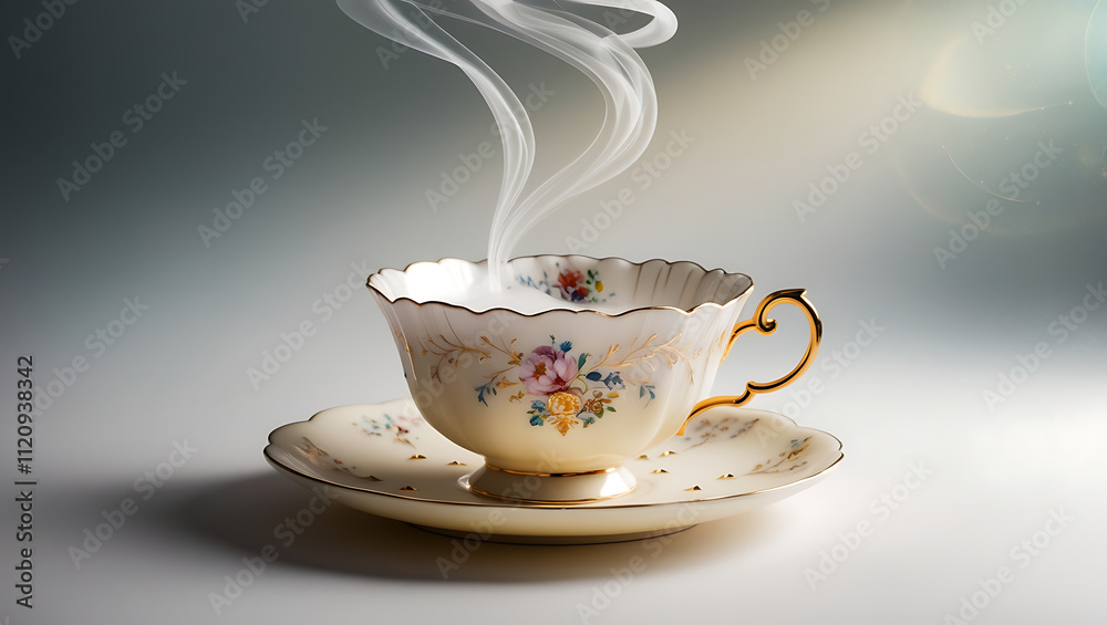 A stylized teacup with steam rising in elegant, swirling lines, all placed on a flat saucer with a minimalist pattern.
A stylized teacup with steam rising in elegant, swirling lines, all placed on a flat saucer with a minimalist pattern.