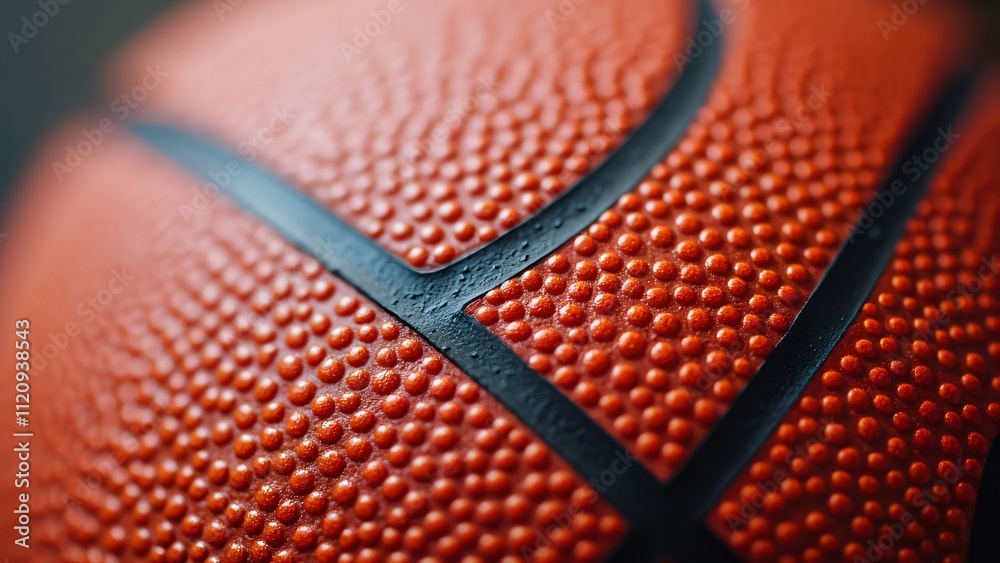 Obraz premium Macro Photography of Red Basketball Texture, Detailed Close-Up of a High-Resolution Basketball Surface