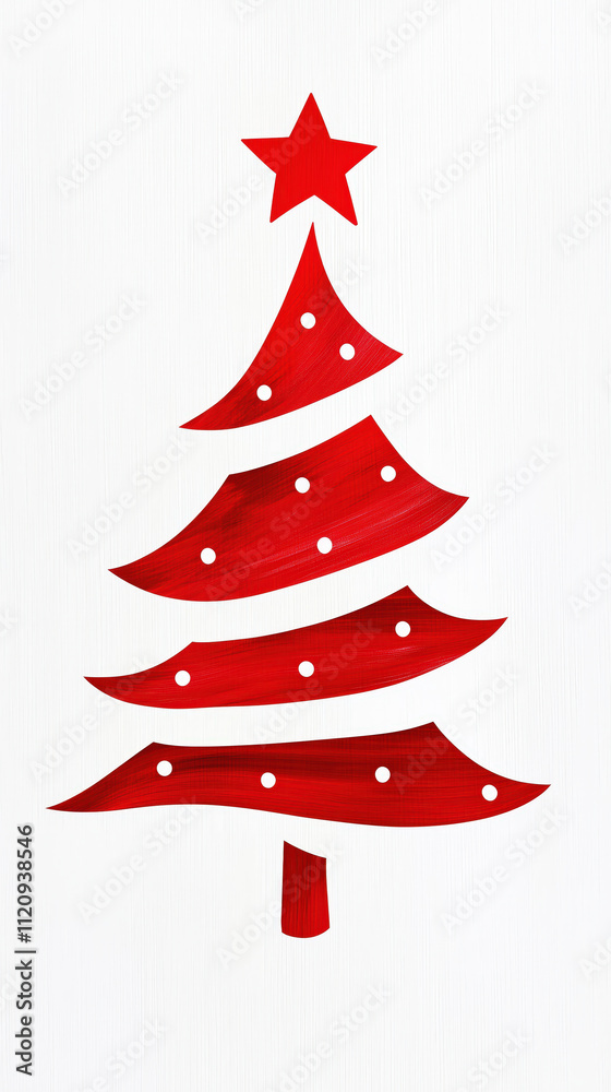 Red Christmas tree with star and white dots on white background Red Christmas tree with star and white dots on white background