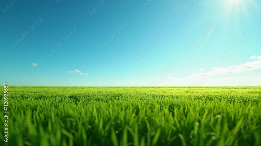 Expansive Green Meadow Under a Clear Blue Sky, A Photorealistic Cinematic View of Nature's Serenity Expansive Green Meadow Under a Clear Blue Sky, A Photorealistic Cinematic View of Nature's Serenity