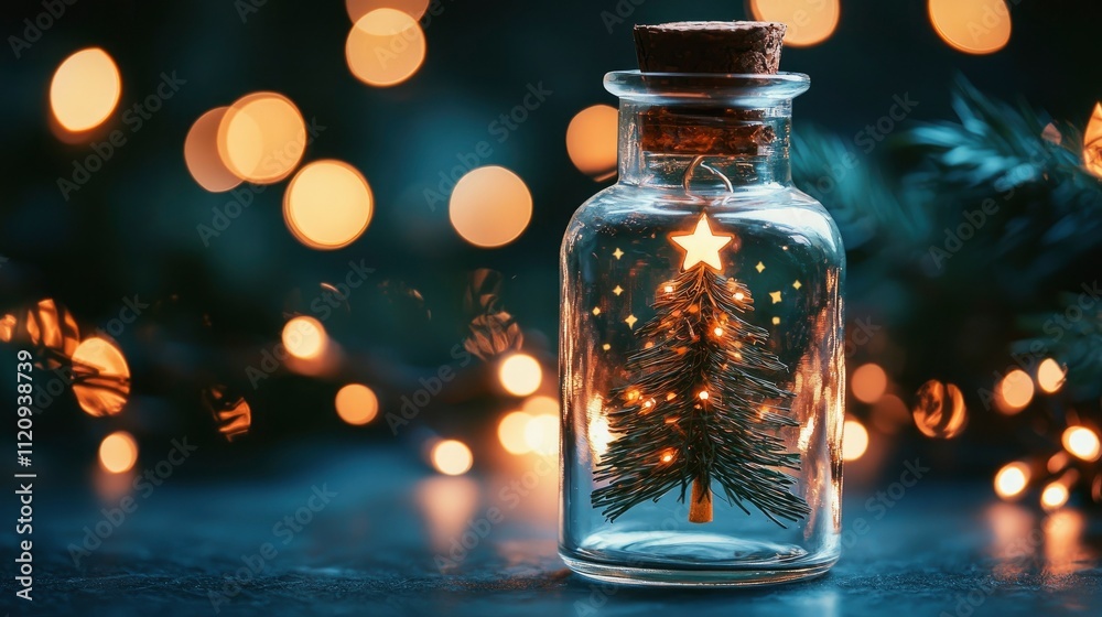 Enchanting Miniature Christmas Tree in a Glass Jar with Fairy Lights Enchanting Miniature Christmas Tree in a Glass Jar with Fairy Lights