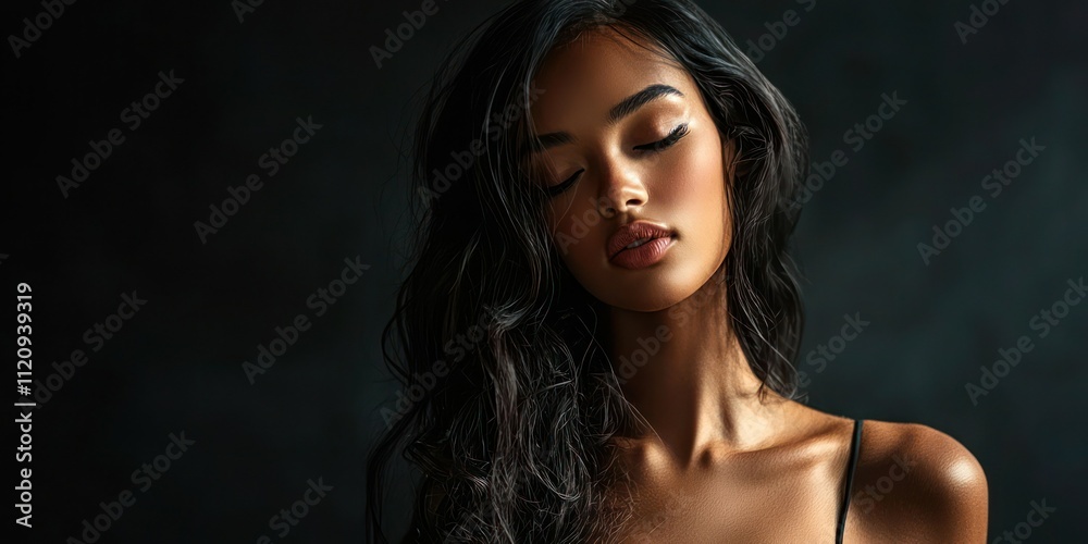 Fototapeta premium Studio shot of a model posing with dramatic lighting and a black backdrop