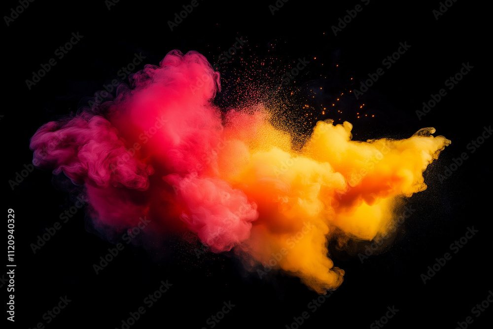 Colorful powder exploding on black background. Colorful powder exploding on black background.