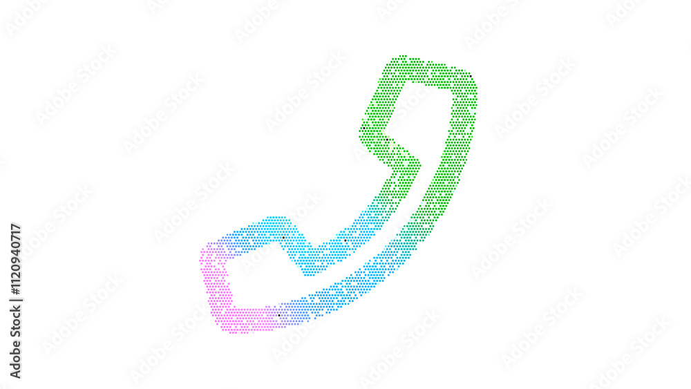 Icon phone is made up of LED square shapes. There are bright diodes and there are black dead diodes Icon phone is made up of LED square shapes. There are bright diodes and there are black dead diodes