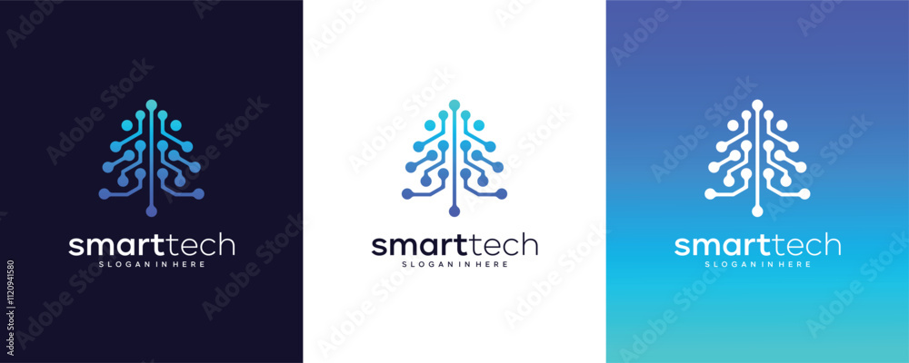 Pine and molecular, tree smart solutions, vector logo design illustration. Pine and molecular, tree smart solutions, vector logo design illustration.