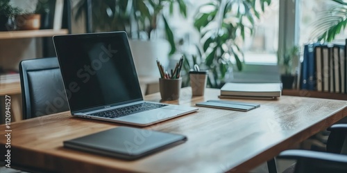 A compact minimal office featuring a streamlined desk setup, minimalist accessories, and an organized aesthetic