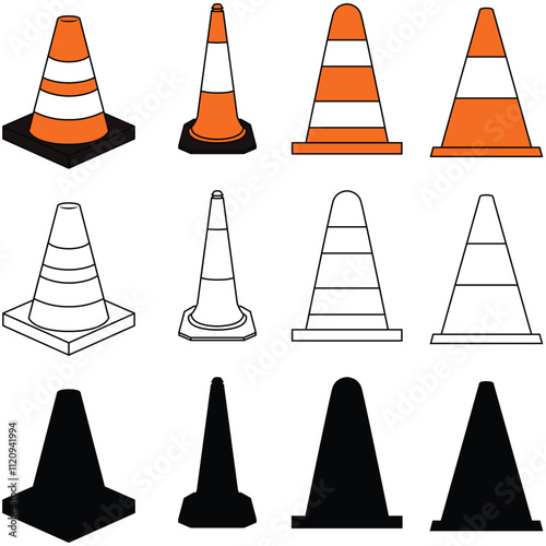 Set of traffic cones vector illustration.	