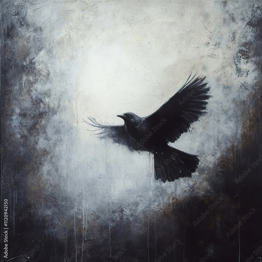 Fototapeta premium Dark Flight: A Black Bird in Dramatic Motion