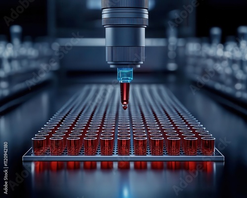 Macro shot of a robotic liquid handler processing samples for highthroughput drug discovery photo