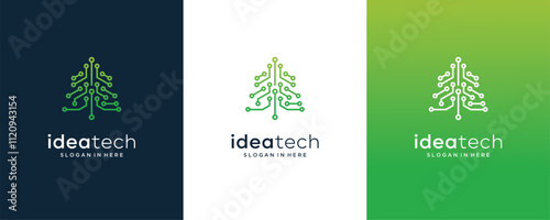 idea tech trees and molecular, pine smart solutions, vector logo design illustration.