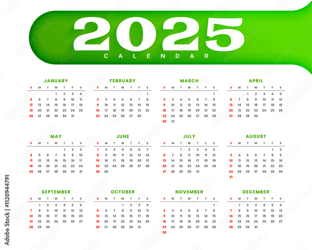 white green 2025 english calendar template design white green 2025 english calendar template design