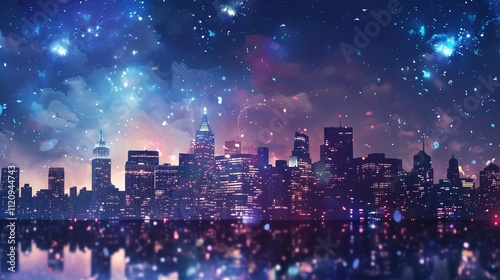 Wallpaper Mural Celestial Cityscape: A Night in the Metropolis Under a Starry Sky Torontodigital.ca