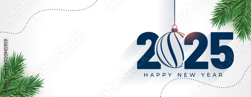 happy new year 2025 bauble banner with green fir