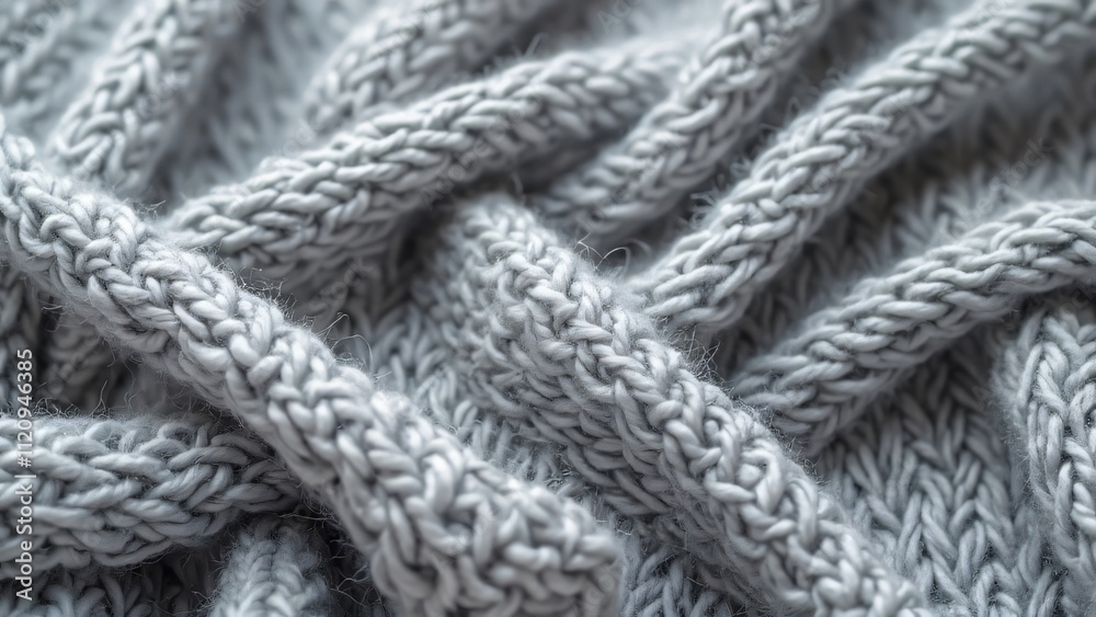 High-Definition Seamless Gray Knitted Texture, Detailed Light Gray Wool Fabric with Soft Delicate Knit Pattern, Perfect for Backgrounds and Textile Designs