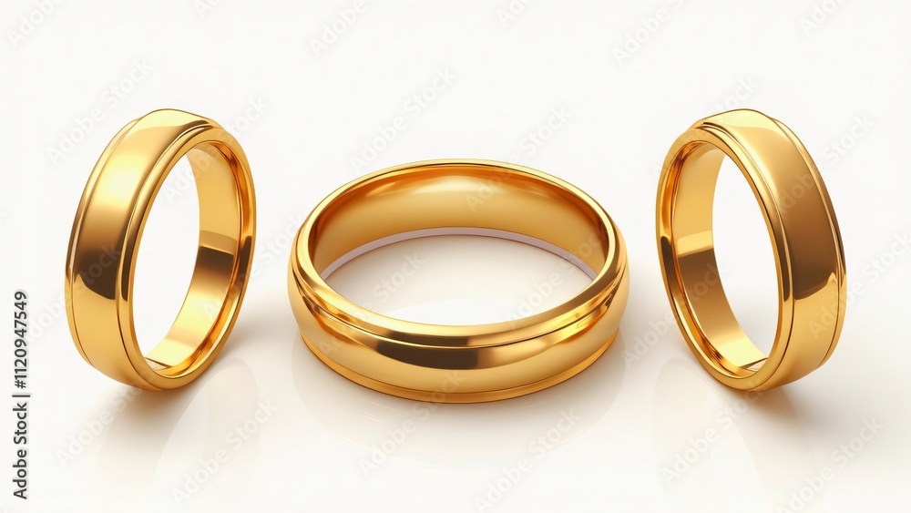 Three Golden Wedding Rings, Simple Vector Icons, White Background - Perfect for Wedding Invitations and Website Design Three Golden Wedding Rings, Simple Vector Icons, White Background - Perfect for Wedding Invitations and Website Design