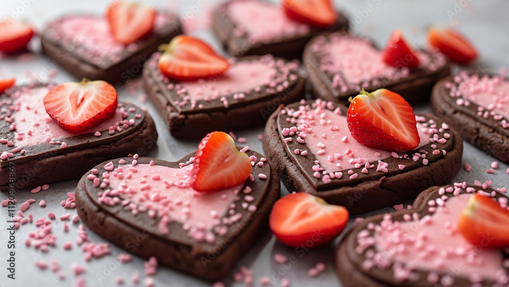 Delicious Valentine's Day Chocolate Heart Cookies with Strawberry Slices Delicious Valentine's Day Chocolate Heart Cookies with Strawberry Slices